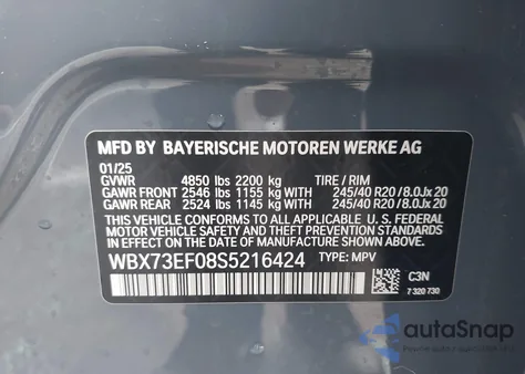 2025 BMW X1 xDrive28I from USA, damaged, VIN WBX73EF08S5216424